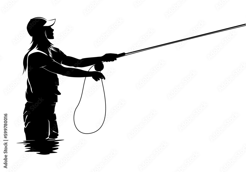 Fly fisherman fishing.graphic fly fishing.clip art black fishing on