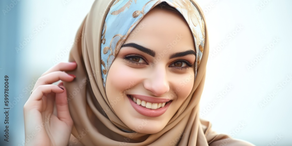 Young middle eastern woman laughing looking at the camera studio shot. Generative AI Young middle eastern woman laughing looking at the camera studio shot. Generative AI