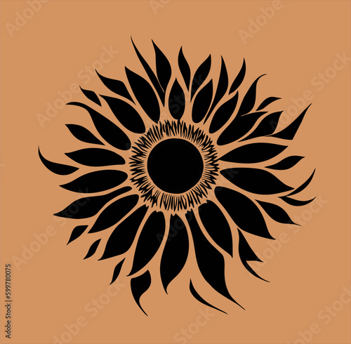 Beautiful abstract floral Silhouette design. Sunflower vector illustration isolated in orange color