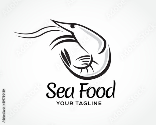 line art prawn shrimp sea food logo icon symbol design template illustration inspiration
