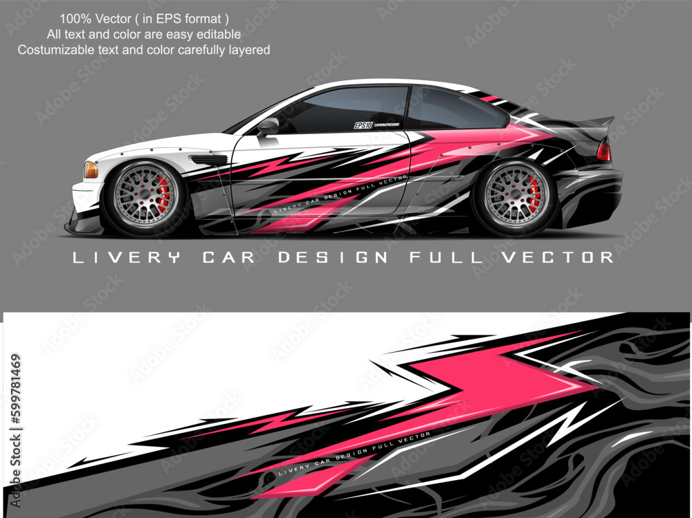 Car decal design vector. Graphic abstract stripe racing background designs for vehicle, race, rally, adventure and car racing livery Car decal design vector. Graphic abstract stripe racing background designs for vehicle, race, rally, adventure and car racing livery