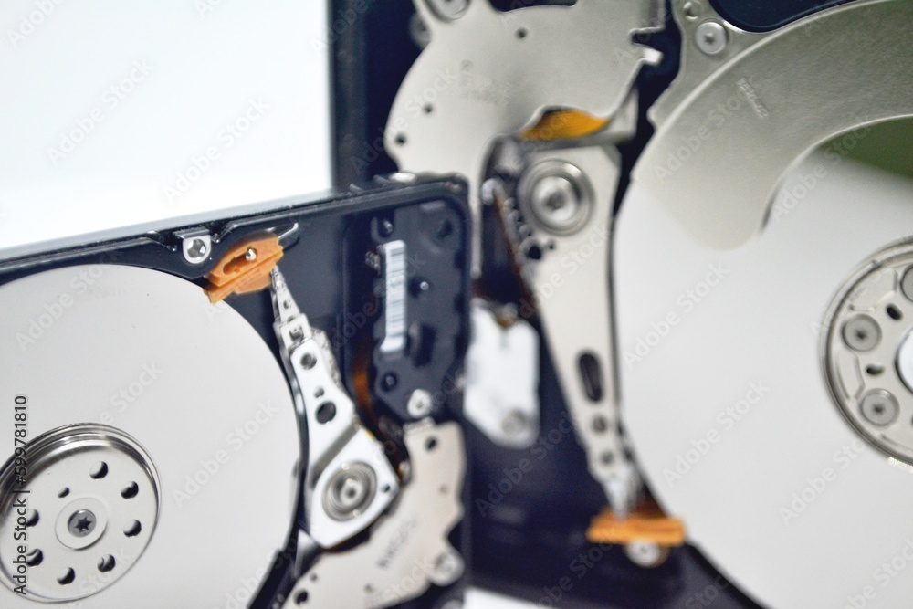 A computer hard disk made of aluminum, glass or ceramic with a layer of