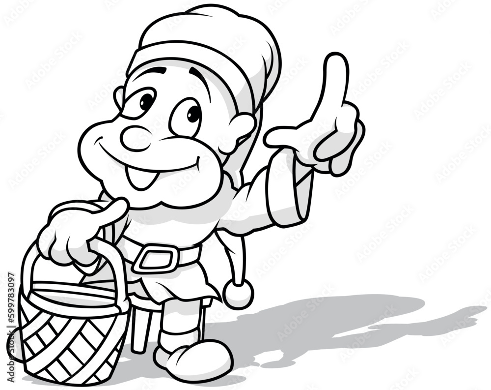 Drawing of a Dwarf Holding a Wicker Basket