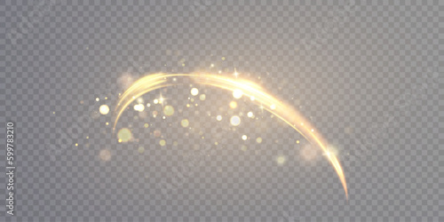 Yellow glowing shiny lines effect vector background. Glowing speed lines. Light glowing effect. A wave of a light trail, a line of a fire trail, and a swirl of a curved thread.