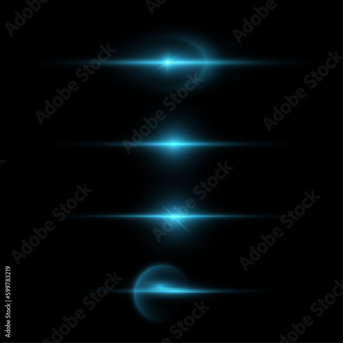 The glowing light explodes, the light flashes blue. Beam of the shining sun. Special glare light effect. Bright flash.