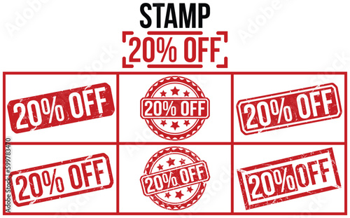 20% Off grunge rubber stamp on white background. 20% Off Rubber Stamp.