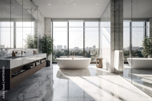 Tableau sur toile Contemporary bathroom design, high-end designer bathroom with freestanding tub,