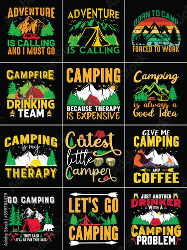 Vintage camping t-shirt design bundle. 