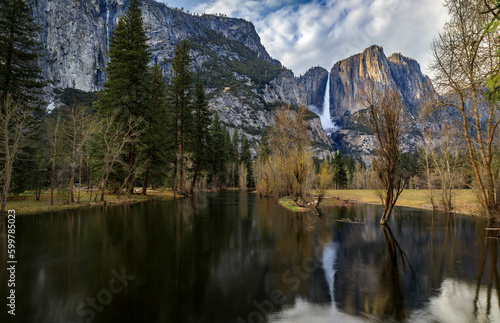 Yosemite Falls and a reflection in the spring, Yosemite National Park California