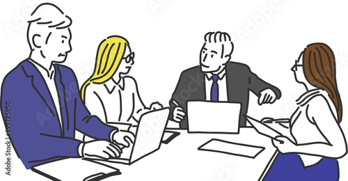 ミーティング中の会社員のイラスト