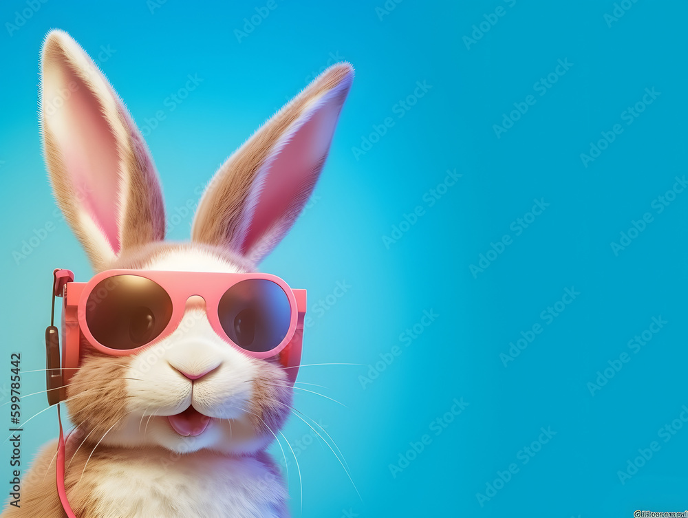 Head and shoulder portrait of adorable rabbit with eyeglasses