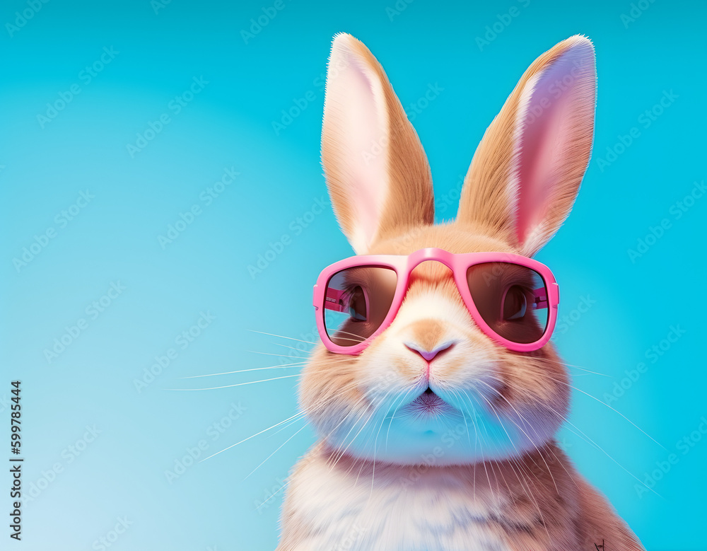 Head and shoulder portrait of adorable rabbit with eyeglasses 