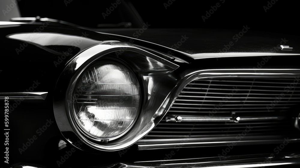 Old style black car front side. Generative AI