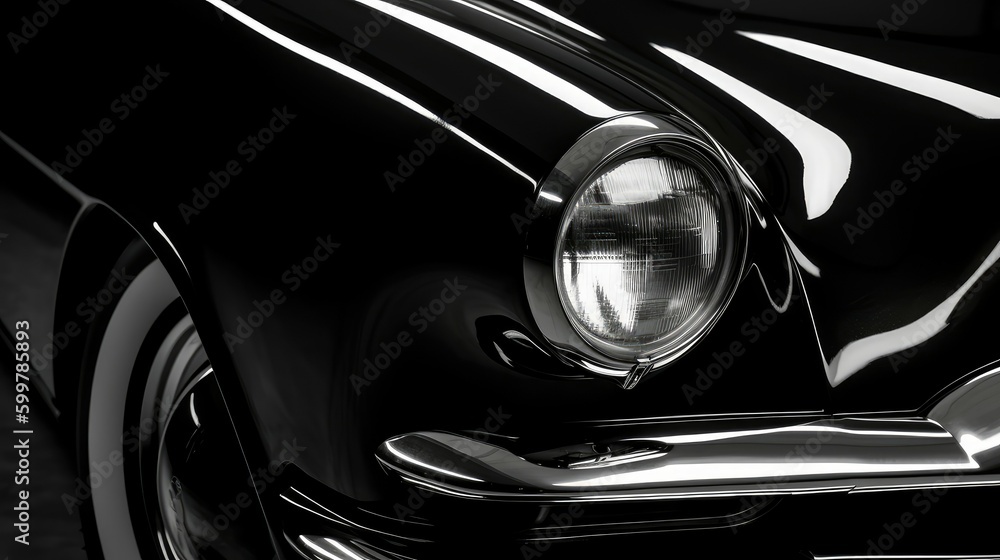 A photo of an old black and white car. Generative AI