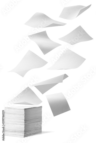 Empty paper flying on white