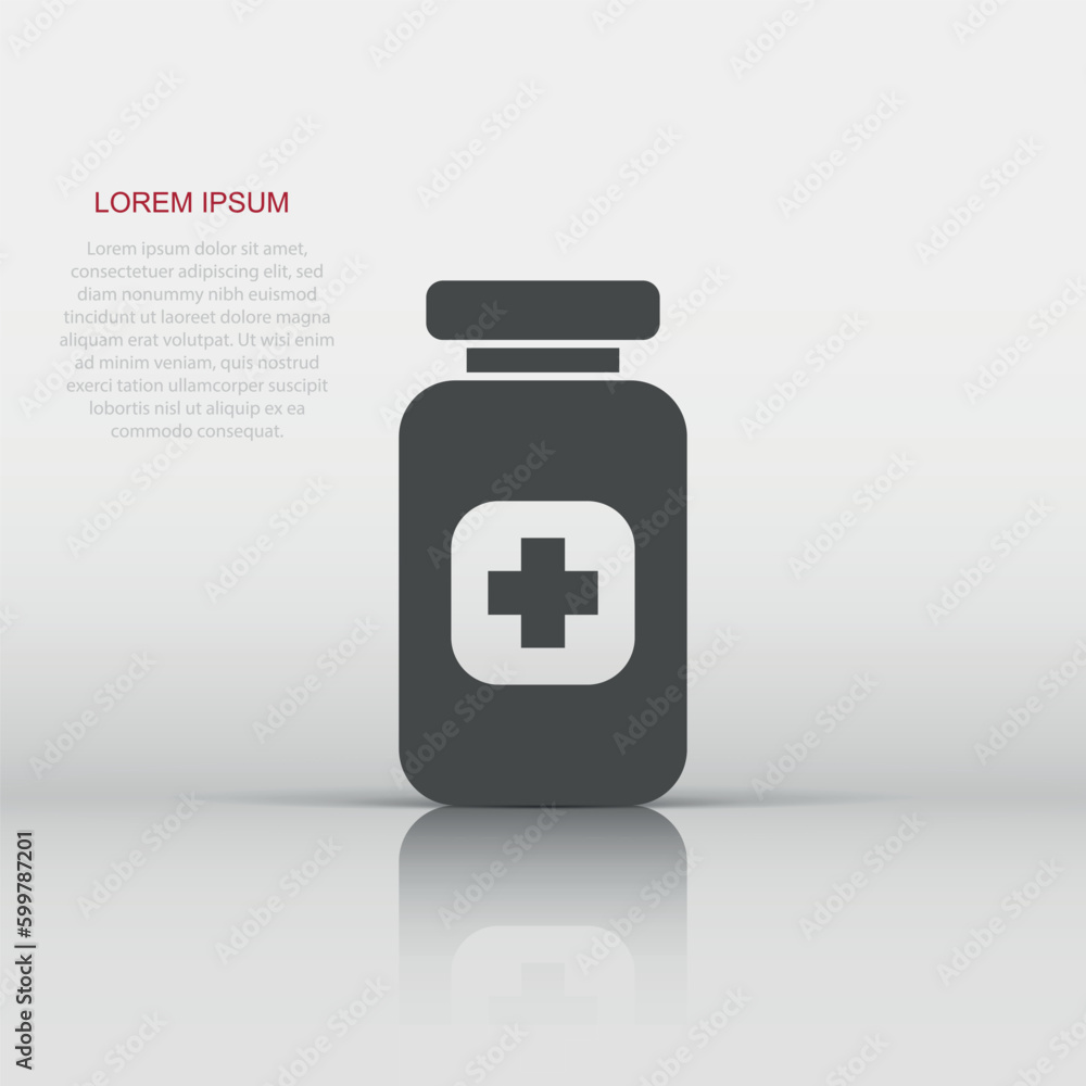 Pill vector icon in flat style. Tablet illustration on white isolated background. Bottle medical concept. Pill vector icon in flat style. Tablet illustration on white isolated background. Bottle medical concept.