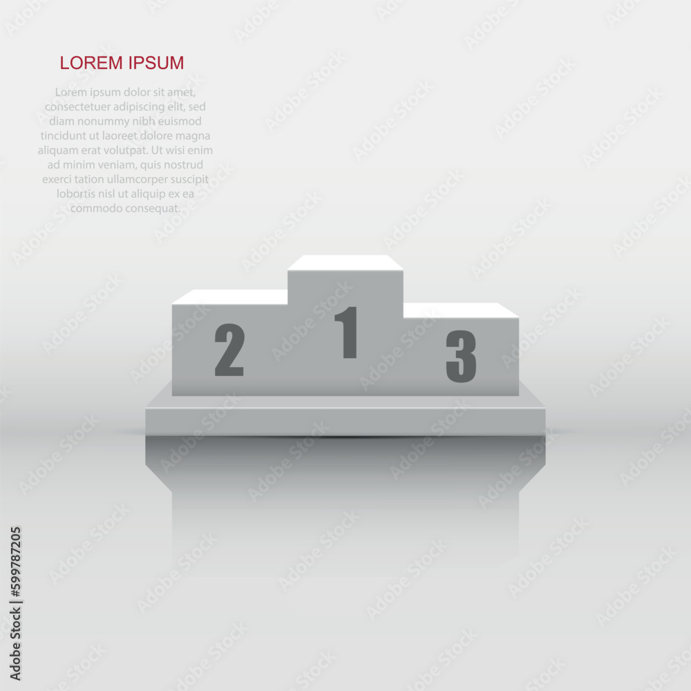 Winners podium icon in flat style. Pedestal illustration on white isolated background. Award sign concept. Winners podium icon in flat style. Pedestal illustration on white isolated background. Award sign concept.