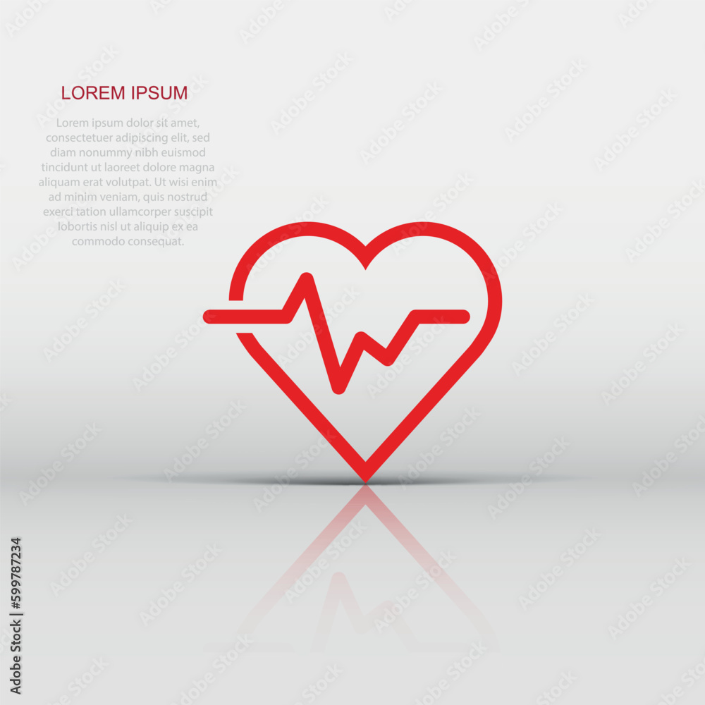 Heartbeat line with heart icon in flat style. Heartbeat illustration on white isolated background. Heart rhythm concept. Heartbeat line with heart icon in flat style. Heartbeat illustration on white isolated background. Heart rhythm concept.