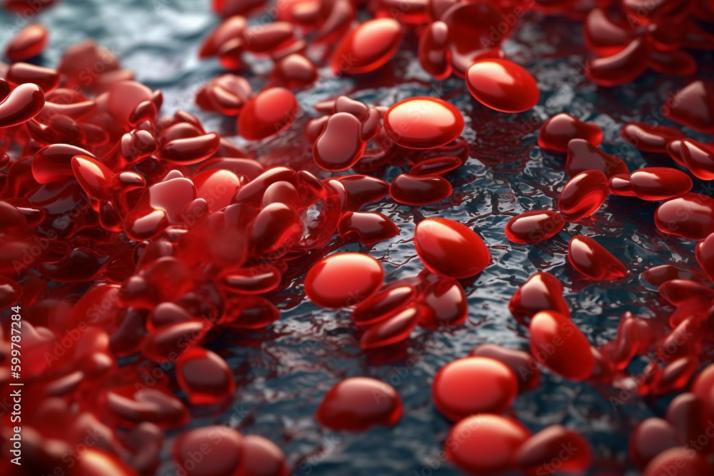 A microscopic view of red blood cells in motion, resembling a flowing ...