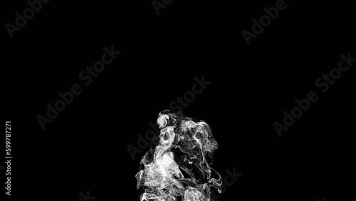 digital white smoke, generated from dots, on a black background moving from bottom to top  