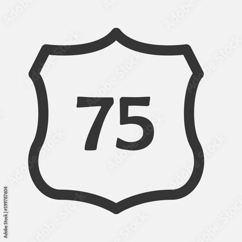 US 75 highway road. Travel information sign. Interstate highway shields used in the US. Vector illustration