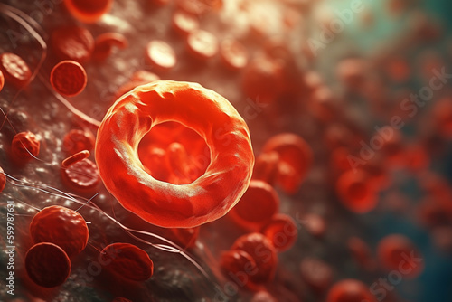 A medical image of a red blood cell infected with the malaria parasite. Generative AI technology.. photo