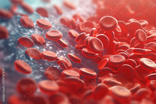 A digital illustration of platelets forming a clot to stop bleeding in a blood vessel.  Generative AI technology.. photo