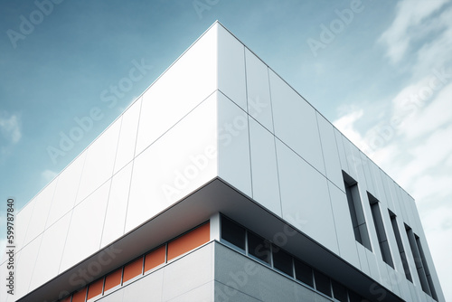 modern minimalistic building ground view, generative ai