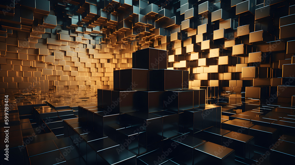 Obraz premium Vantablack Abstract 3D Geometrical background. Concept Wallpaper. Generative Ai.