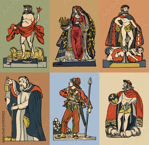 Ancient Greek gods. Collection of hand drawn vector illustrations in vintage style.