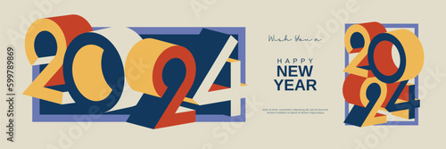 2024 new year with number on art wall concept. Happy new year 2024 modern art banner template