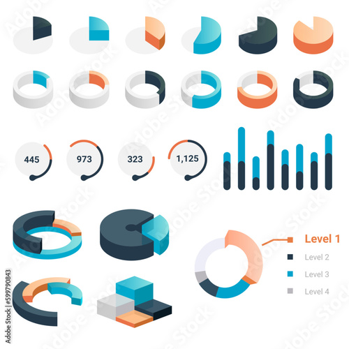 Graphic charts. Statistic bars and circle diagrams for data presentation. Comparison histogram. Colorful analytic graphs. Business information visualization. Vector infographics set