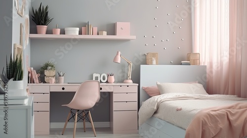 Modern girly room where you can retreat a little from the world. Generative AI Technology  © Dniel