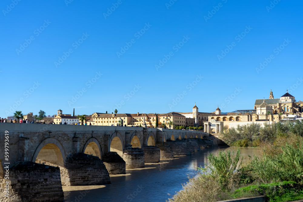 Roman bridge in Cordova, Spain on December 11, 2022