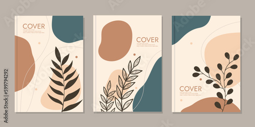 set of book cover page designs with hand drawn floral decorations. abstract aesthetic background. size A4 For notebooks, catalogs, planners, brochures, books, catalogs