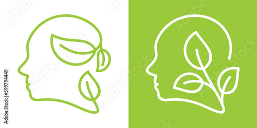 logo design health mental,head and leaf icon vector illustration