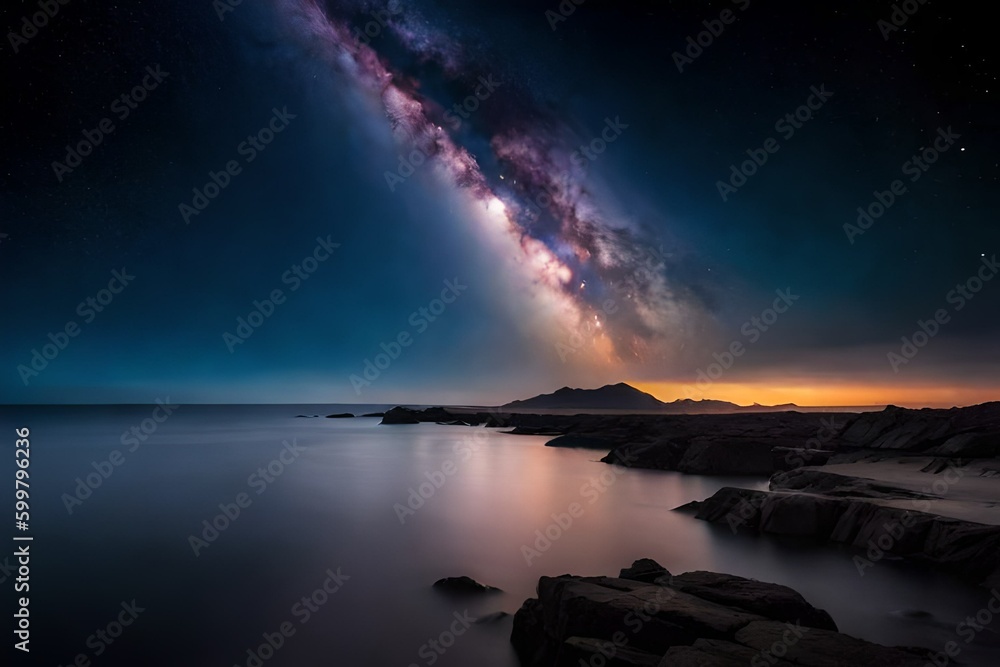 galaxy in night landscape generative ai technology