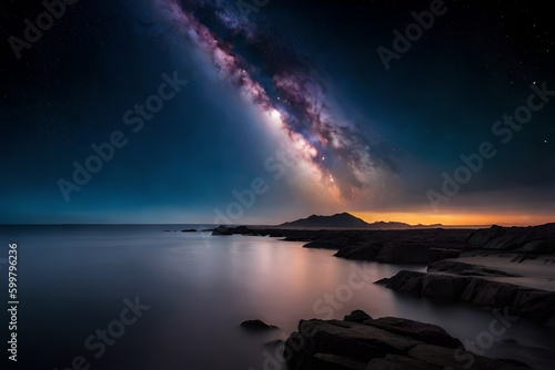 galaxy in night landscape generative ai technology © Creative artist1