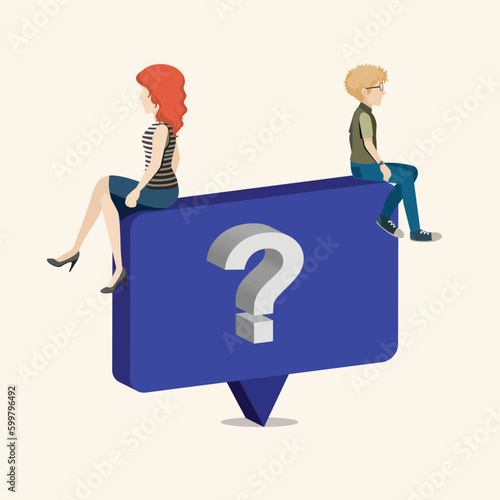 Question and answer, Q&A session, frequently asked questions, discussion to get solution to solve problem, brainstorm conversation or quiz concept, businessman.