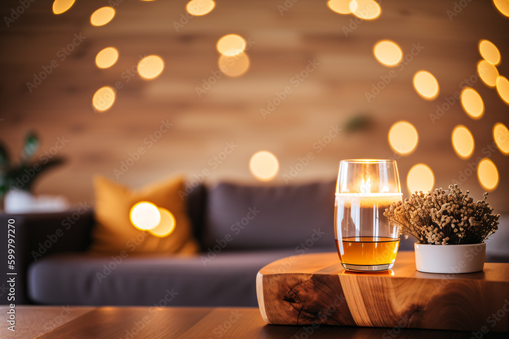 Mockup wooden table with blurred background, Generative AI Mockup wooden table with blurred background, Generative AI