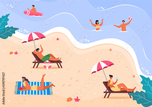 People enjoying summer at beach Illustration  © art