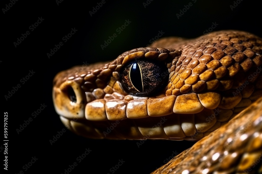 Fototapeta premium Close up of a snake eye, vivid, bold, isolated on black.