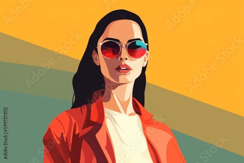 poster woman fashion modern portrait girl illustration style glasses design flat. Generative AI.