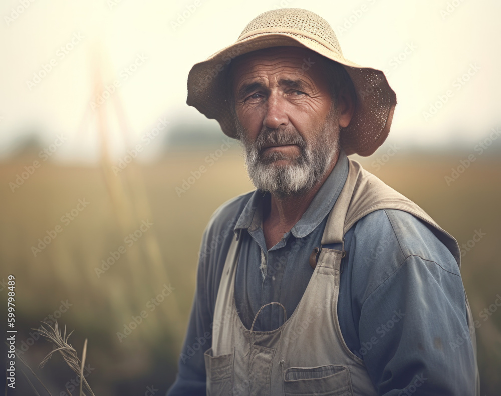 Weathered Farmer Staring into the Distance, Created with Generative AI and Other Techniques