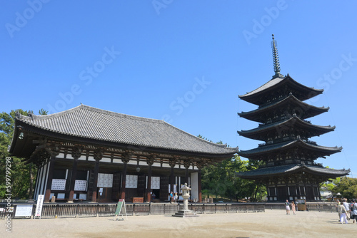 奈良市世界遺産興福寺の国宝東金堂と五重塔 photo