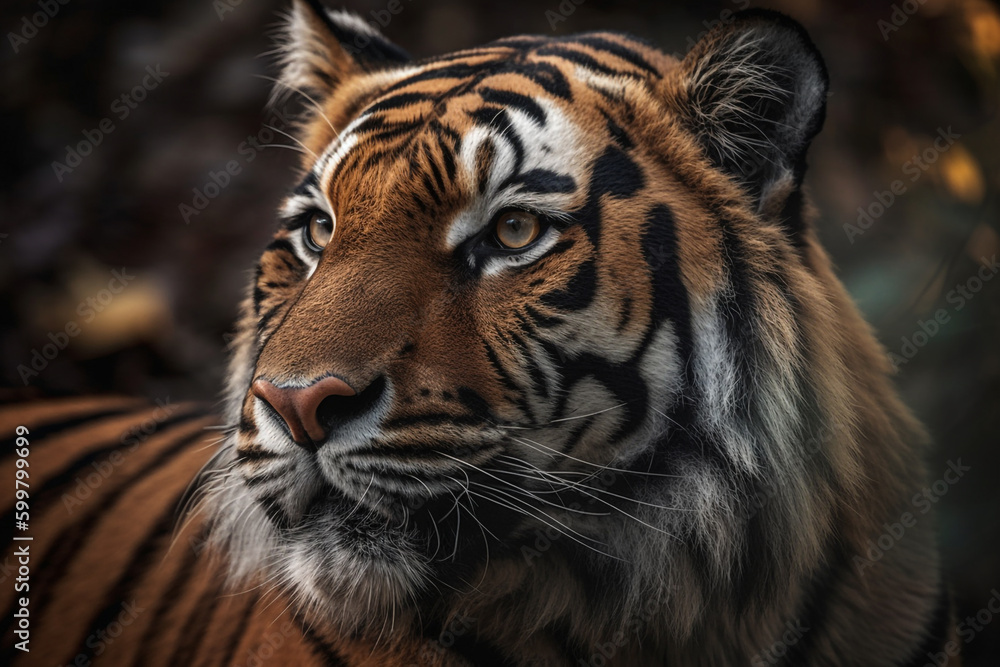 Fototapeta premium tiger is looking into the distance. Generative Ai