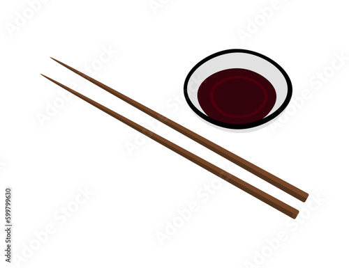 Soy sauce with chopsticks. Flat style vector illustration of soy sauce with chopsticks isolated on white background