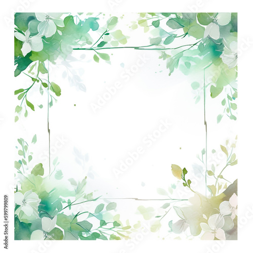 green and white floral frame with leaves. Generative Ai