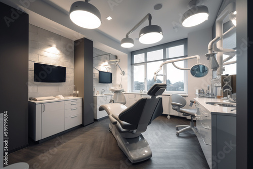 dental office with a chair and a mirror. Generative Ai