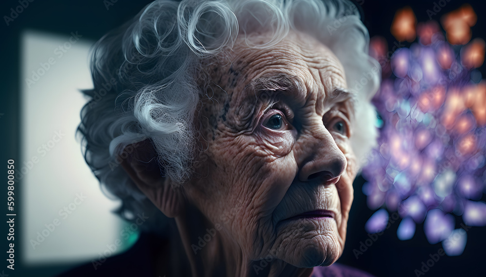 Concept dementia, memory loss. Senior old woman losing parts of head as symbol of decreased mind function. Generation AI Concept dementia, memory loss. Senior old woman losing parts of head as symbol of decreased mind function. Generation AI